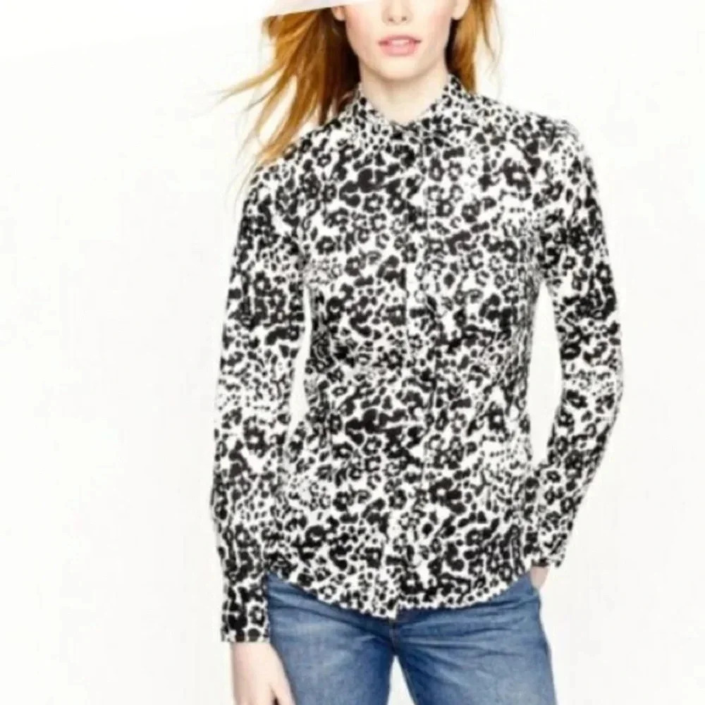 J. Crew Boy Leopard Cheetah Animal Print Button Down Shirt 100% Cotton size‎ 6